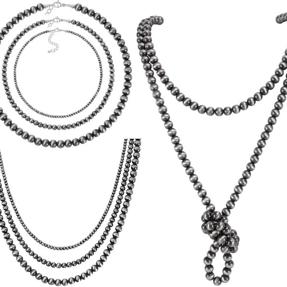 Western Navajo Pearl Necklace Set 5pcs Beaded Choker Vintage Gift for Women - Picture 1 of 7